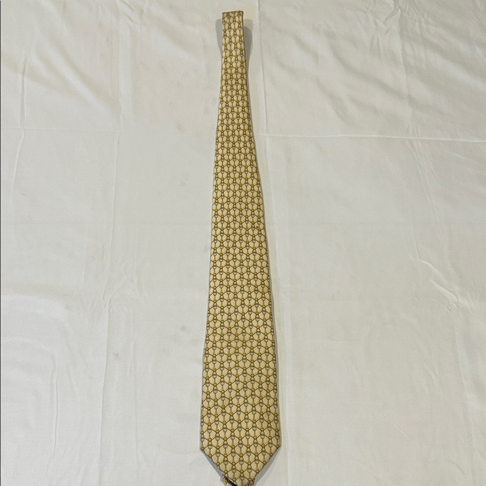 Ambria Elegant Gold Patterned Men's Tie Made in Italy 100% Silk